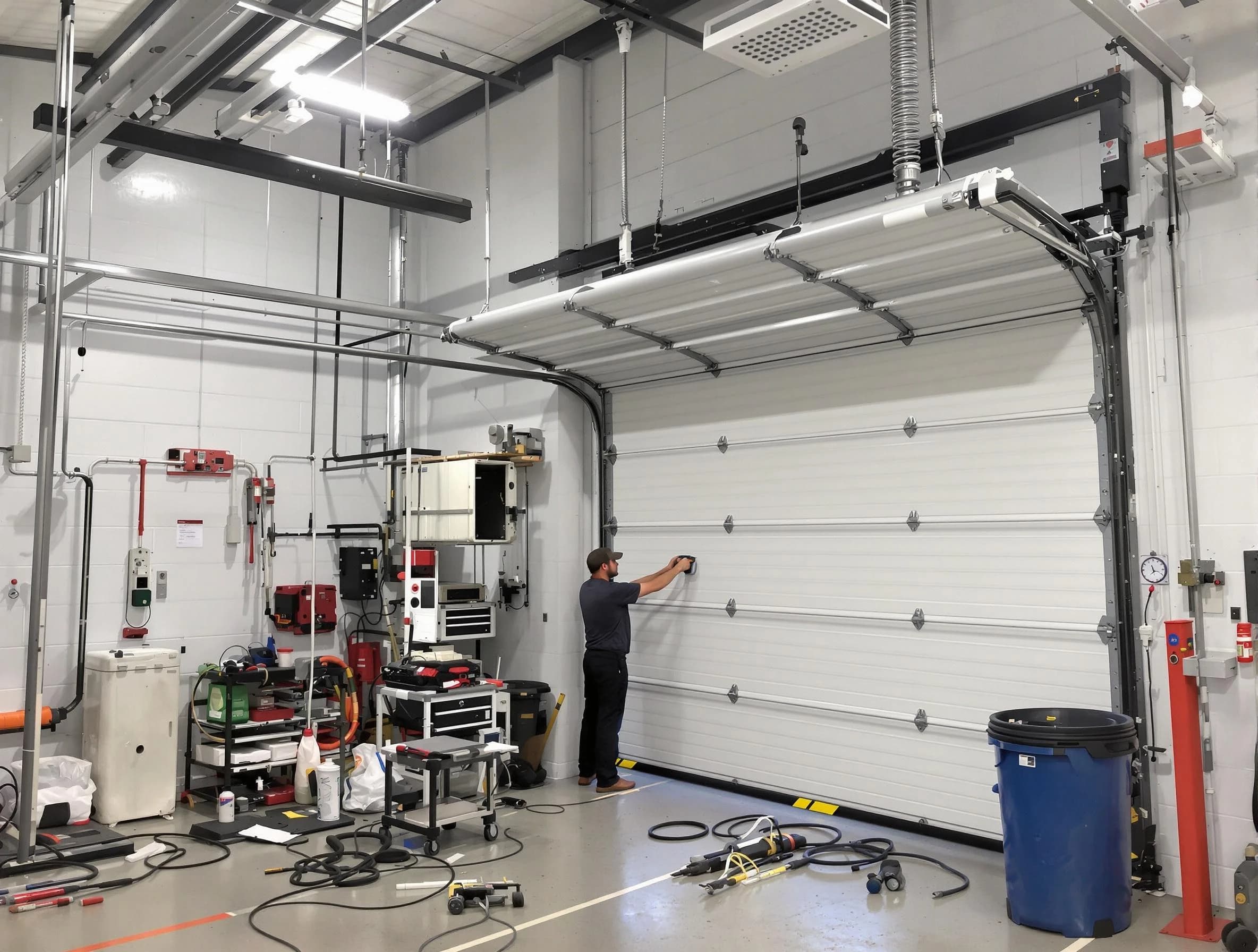 Braintree Garage Door Repair certified technician performing commercial door repair at a Braintree business facility