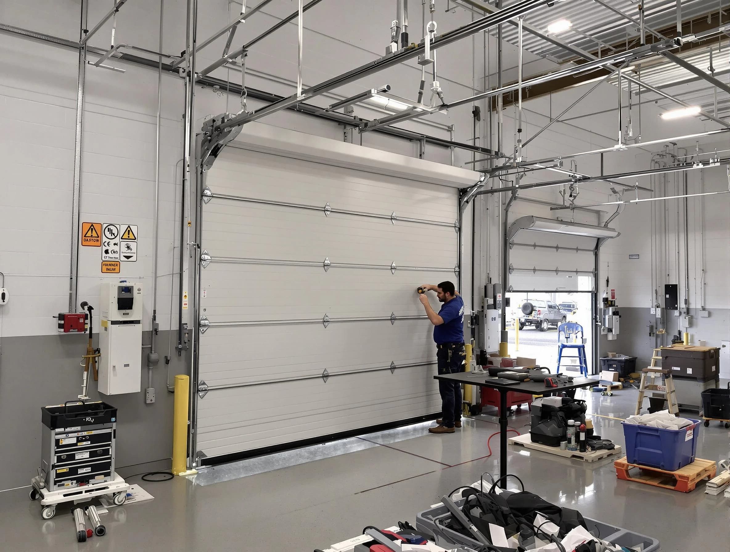 Commercial garage door repair being performed by Braintree Garage Door Repair expert in Braintree