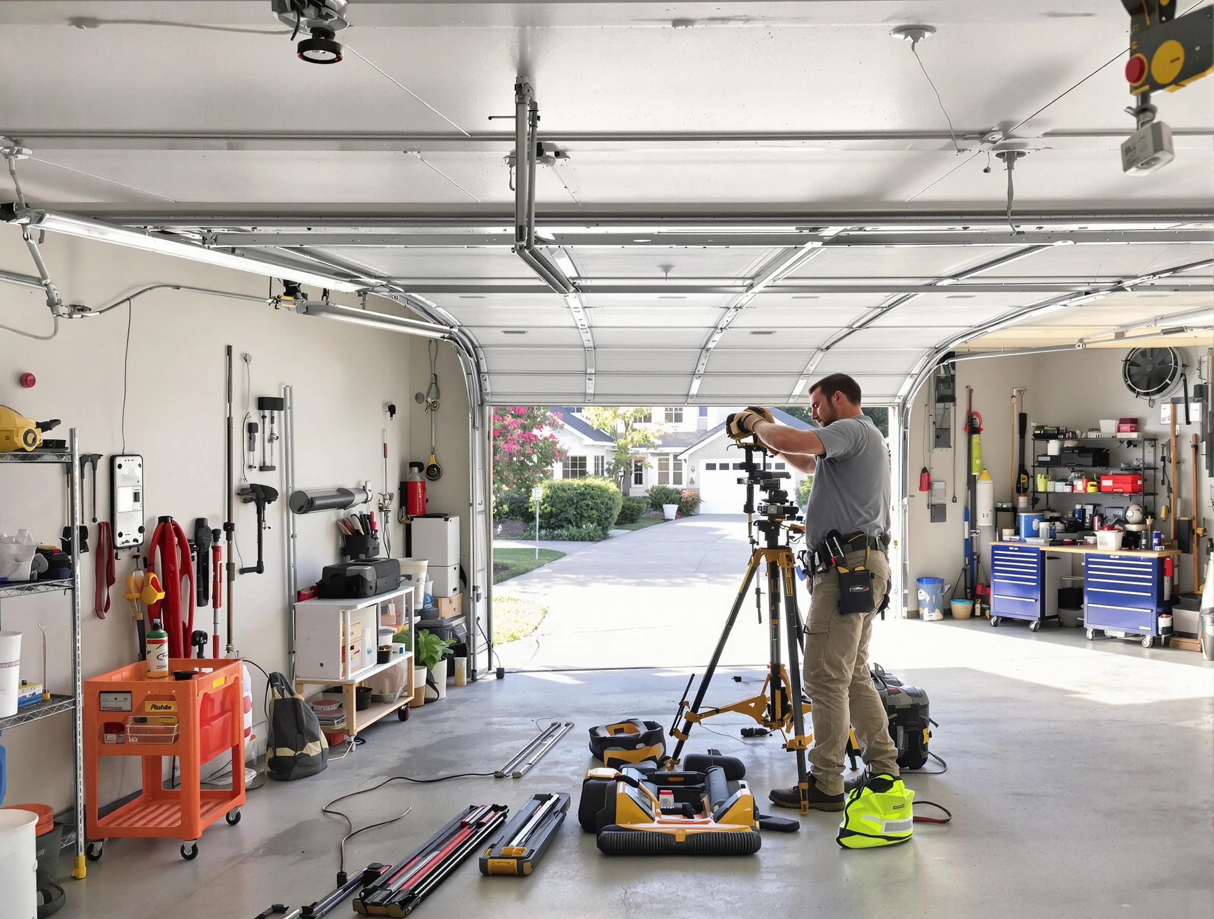 Braintree Garage Door Repair specialist performing laser-guided track alignment in Braintree